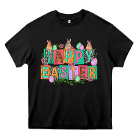 Black Happy Easter with plate letters Easter Day Heavy Core Tee - HowdyJamesFarm