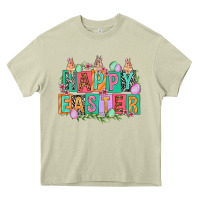 Mossy Happy Easter with plate letters Easter Day Heavy Core Tee - HowdyJamesFarm