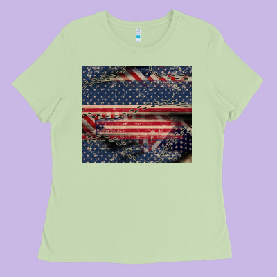 American Flag Stitches Ladies Tee Designed By Cowgirlartshop