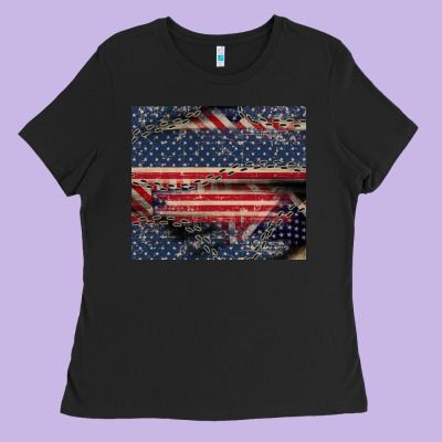 American Flag Stitches Ladies Tee Designed By Cowgirlartshop