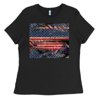 Black American flag stitches Ladies Tee - CowGirlArtShop