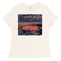 Bone American flag stitches Ladies Tee - CowGirlArtShop