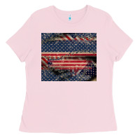 Bubblegum Pink American flag stitches Ladies Tee - CowGirlArtShop