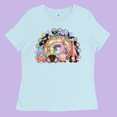 Easter Day Rainbow Gnomes Ladies Tee Designed By Cowgirlartshop