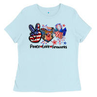 Baby Blue Peace love fireworks 4th of july Ladies Tee - CowGirlArtShop