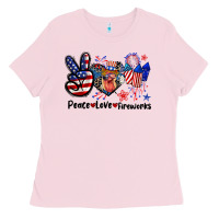 Peace Love Fireworks 4th Of July Ladies Tee | Teevron