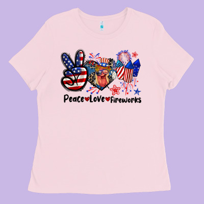 Peace Love Fireworks 4th Of July Ladies Tee Designed By Cowgirlartshop