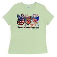 Matcha Peace love fireworks 4th of july Ladies Tee - CowGirlArtShop