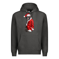 Charcoal Heather Chimpanzee With Santa Clothes Premium Hoodie - LillyAllenDesigns