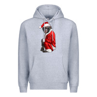 Heather Grey Chimpanzee With Santa Clothes Premium Hoodie - LillyAllenDesigns