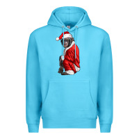 Ocean Blue Chimpanzee With Santa Clothes Premium Hoodie - LillyAllenDesigns
