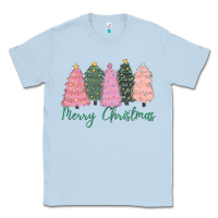 Dusty Blue merry christmas trees Classic Tee - CowGirlArtShop