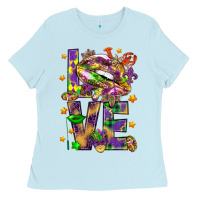 Baby Blue Mardi Gras love lips Ladies Tee - HowdyJamesFarm