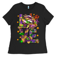 Black Mardi Gras love lips Ladies Tee - HowdyJamesFarm