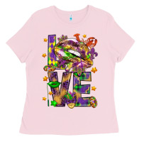 Bubblegum Pink Mardi Gras love lips Ladies Tee - HowdyJamesFarm