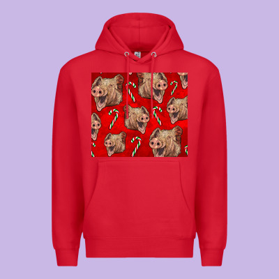 Yorkshire Pig And Candy Cane Premium Hoodie Designed By Lillyallendesigns