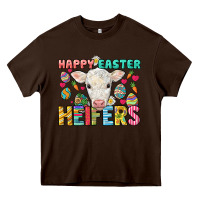 Chocolate Brown Happy Easter Heifers Easter Day Heavy Core Tee - HowdyJamesFarm