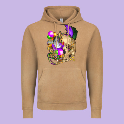 Mardi Gras Skull Vintage Hoodie Designed By Fadigitalartstudio