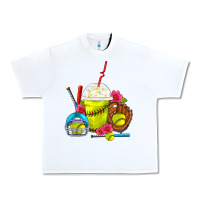 White Softball Frappe Coffee Urban Heavy Tee - FaDigitalArtStudio