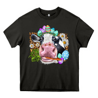 Asphalt Happy Easter Cow with eggs Easter Day Heavy Core Tee - HowdyJamesFarm