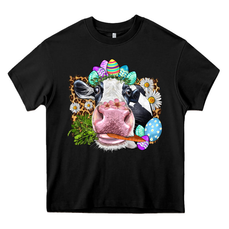 Happy Easter Cow With Eggs Easter Day Heavy Core Tee by HowdyJamesFarm | Teevron