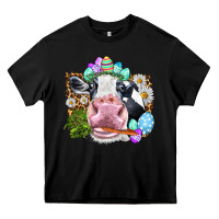 Black Happy Easter Cow with eggs Easter Day Heavy Core Tee - HowdyJamesFarm