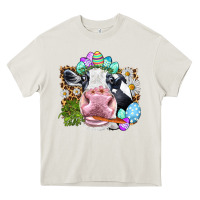 Cream Happy Easter Cow with eggs Easter Day Heavy Core Tee - HowdyJamesFarm
