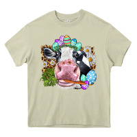 Mossy Happy Easter Cow with eggs Easter Day Heavy Core Tee - HowdyJamesFarm