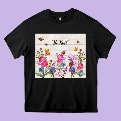 Be Kind Wildflower Heavy Core Tee Designed By Tumblerdesignbyshophia