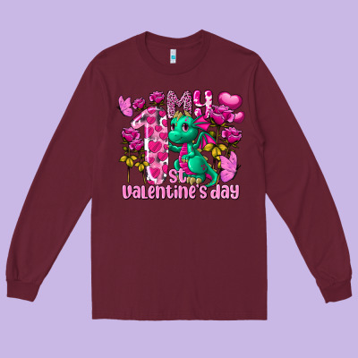 My First Valentine's Day Dragon Long Sleeve Tee Designed By Fadigitalartstudio