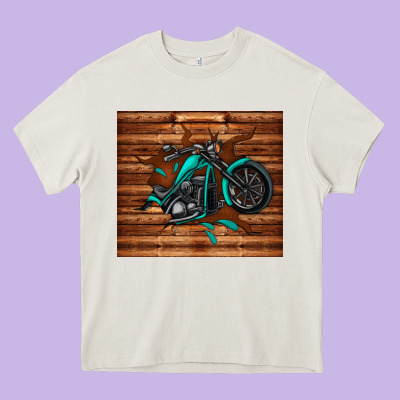 Woodgrain Motorcycle Heavy Core Tee Designed By Tumblerdesignbyshophia