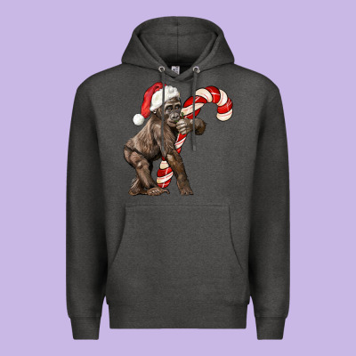 Christmas Candy Cane Baby Gorilla Premium Hoodie Designed By Lillyallendesigns