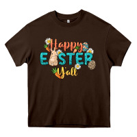 Chocolate Brown Happy Easter y'all Easter Day Heavy Core Tee - HowdyJamesFarm