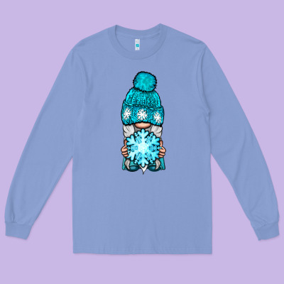 Winter Gnome With Snowflake Long Sleeve Tee Designed By Bundleandbundleshop
