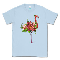 Dusty Blue flamingo with tropical flowers Classic Tee - Artiststas