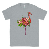 Heather Grey flamingo with tropical flowers Classic Tee - Artiststas