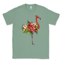 Sage flamingo with tropical flowers Classic Tee - Artiststas