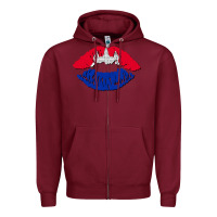 Burgundy cambodian flag lips Zipper Hoodie - AdoDesignShop