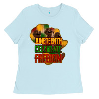 Baby Blue Juneteenth celebrate freedom Ladies Tee - HowdyJamesFarm