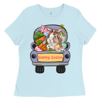 Baby Blue Happy Easter bunny truck Easter Day Ladies Tee - CowGirlArtShop