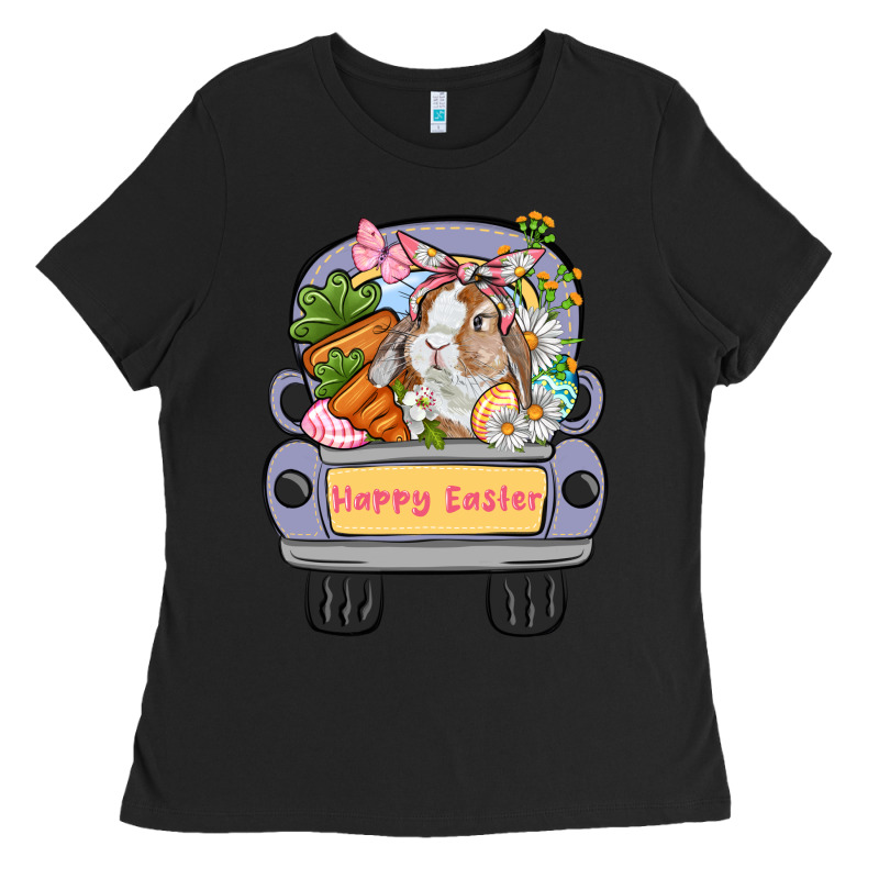 Happy Easter Bunny Truck Easter Day Ladies Tee by CowGirlArtShop | Teevron