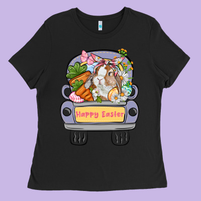Happy Easter Bunny Truck Easter Day Ladies Tee Designed By Cowgirlartshop