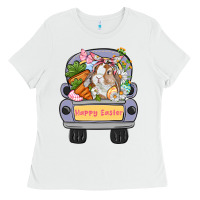 White Happy Easter bunny truck Easter Day Ladies Tee - CowGirlArtShop