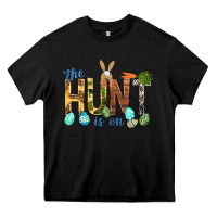 Black The hunt is on with eggs Easter Day Heavy Core Tee - HowdyJamesFarm