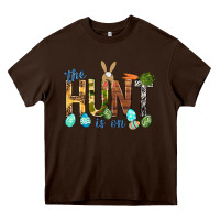 Chocolate Brown The hunt is on with eggs Easter Day Heavy Core Tee - HowdyJamesFarm