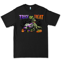 Black trick or treat with monster truck and t rex Premium Tee - CowGirlArtShop