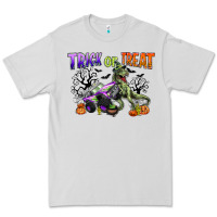 Dove Grey trick or treat with monster truck and t rex Premium Tee - CowGirlArtShop