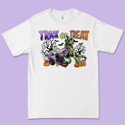 Trick Or Treat With Monster Truck And T Rex Premium Tee Designed By Cowgirlartshop