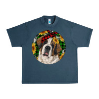 Midnight Navy Christmas St. Bernard Urban Heavy Tee - RanaPortraitStore