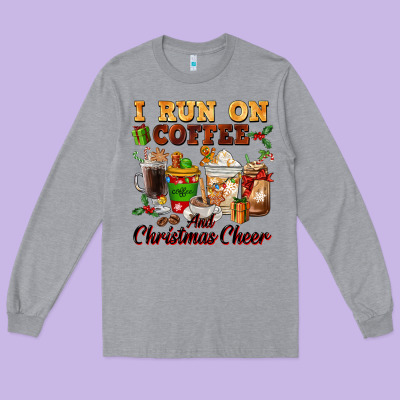 I Run On Coffee And Christmas Cheer Long Sleeve Tee Designed By Fadigitalartstudio